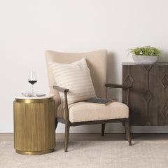 Satima White/Gold Marble Metal Round Fluted Accent Table