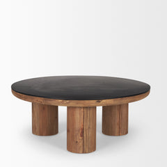 Tucson Natural/Black Wood with Round Oak Top Coffee Table