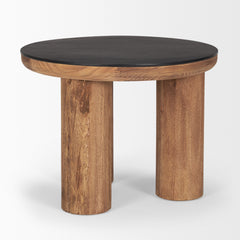 Tucson Natural/Black Wood with Round Oak Top Side Table