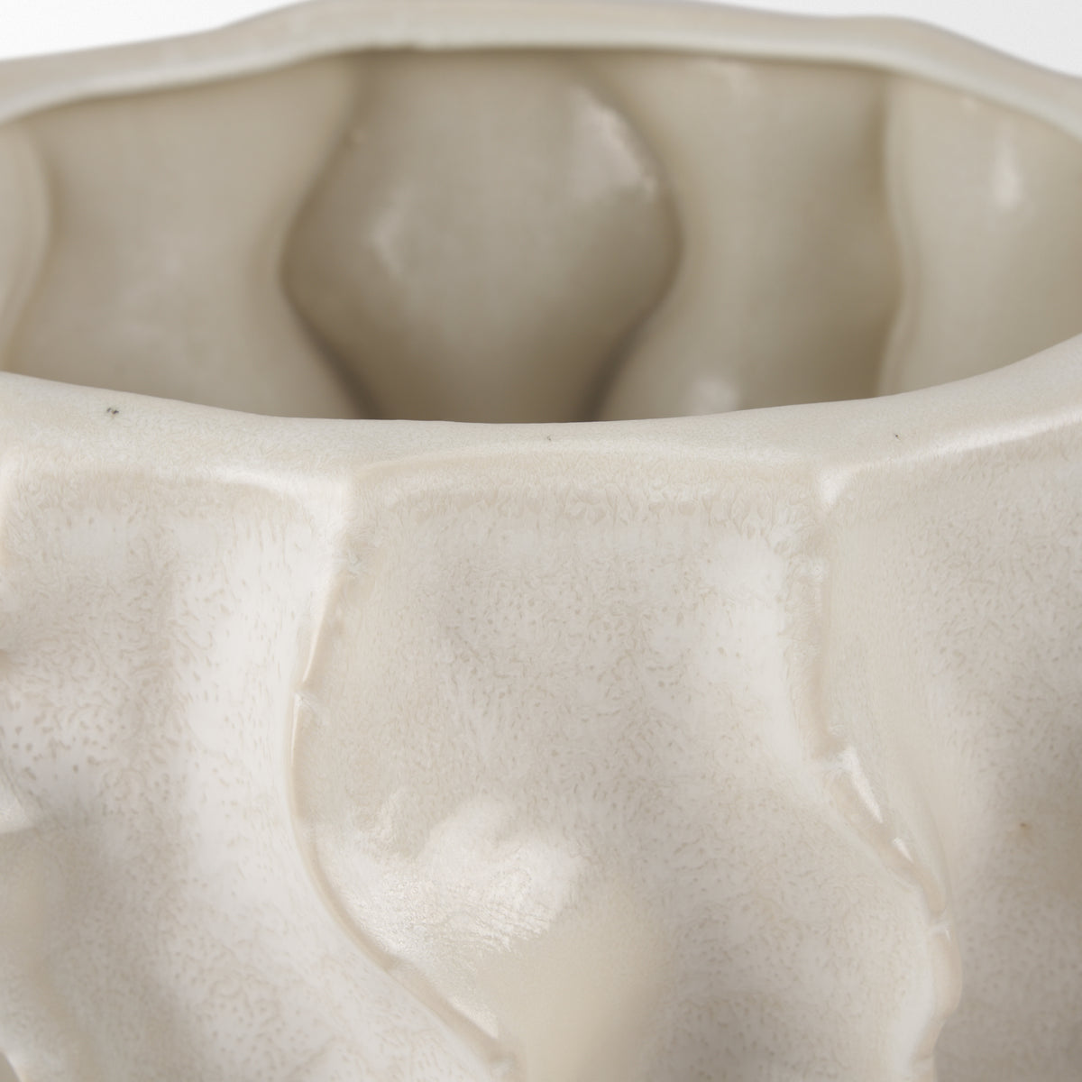 Vahn Cream Sculptural Glazed Decorative Ceramic Bowl