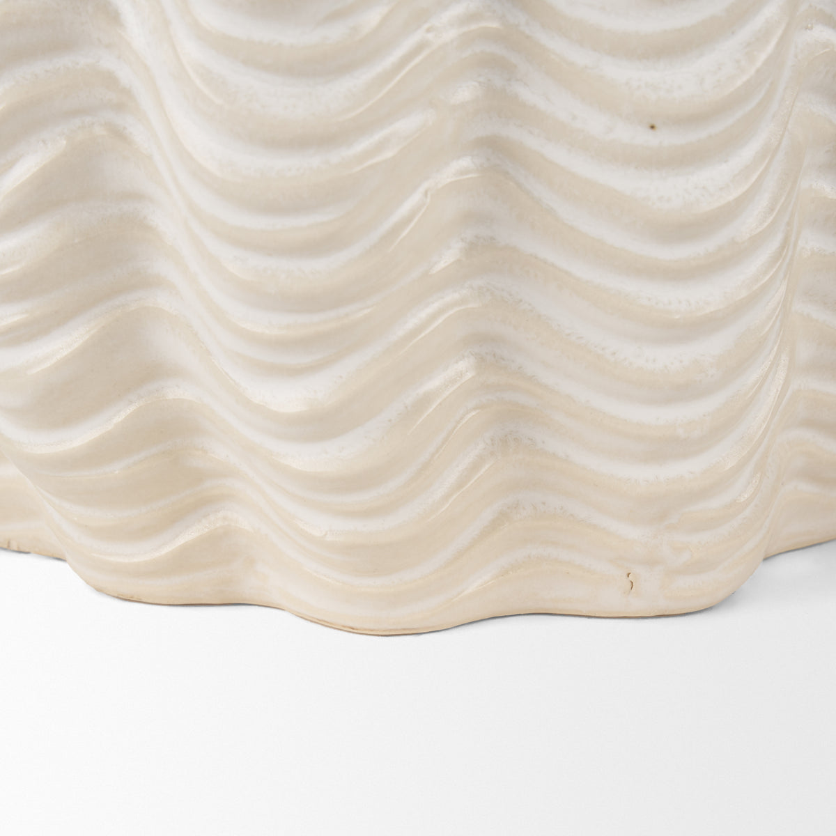 Velia Cream Short Seashell Sculptural Glazed Ceramic Vase