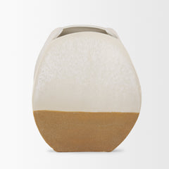Vania Off-White/Tan Short Textured Ceramic Vase