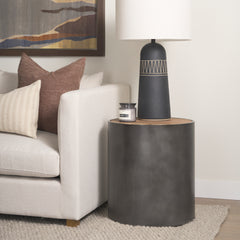 Eclipse Gunmetal Gray/Brown Drum Base End/Side Table