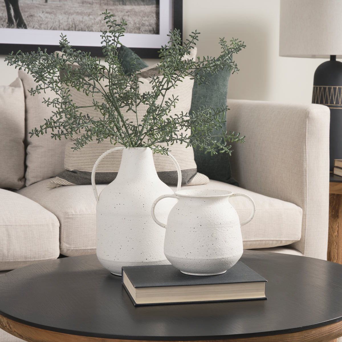 Treva White/Black Tall Metal Vase