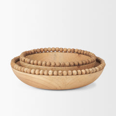 Wendell Light Brown Wood with Wood Bead Round Bowls