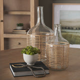 Troian Clear Large Rattan Wrapped Glass Bottle