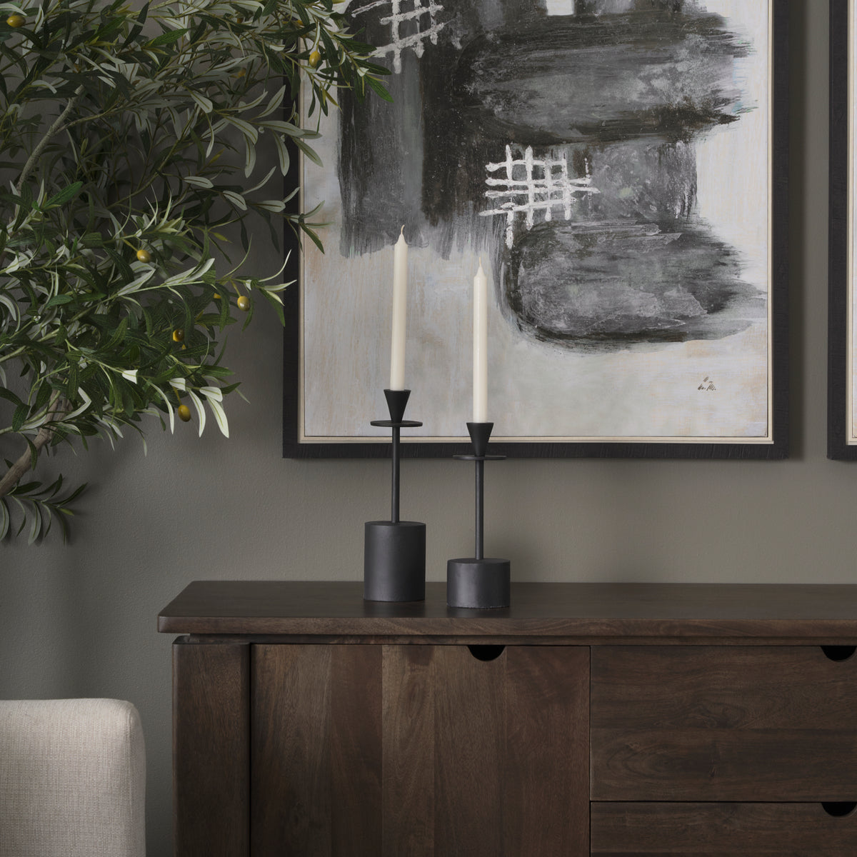 Petria Matte Black Textured Metal Taper Candle Holders