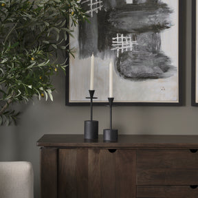 Petria Matte Black Textured Metal Taper Candle Holders