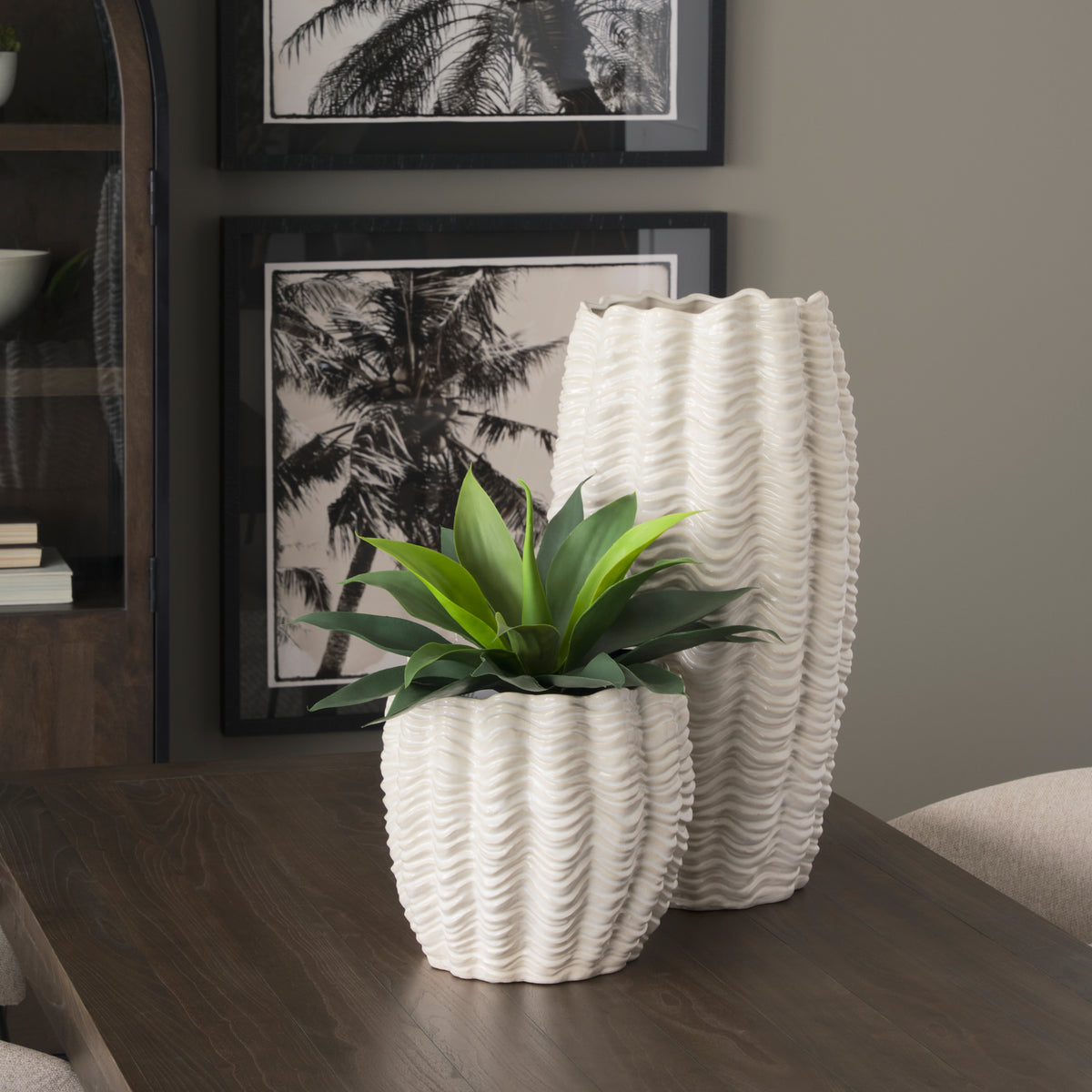 Velia Cream Short Seashell Sculptural Glazed Ceramic Vase