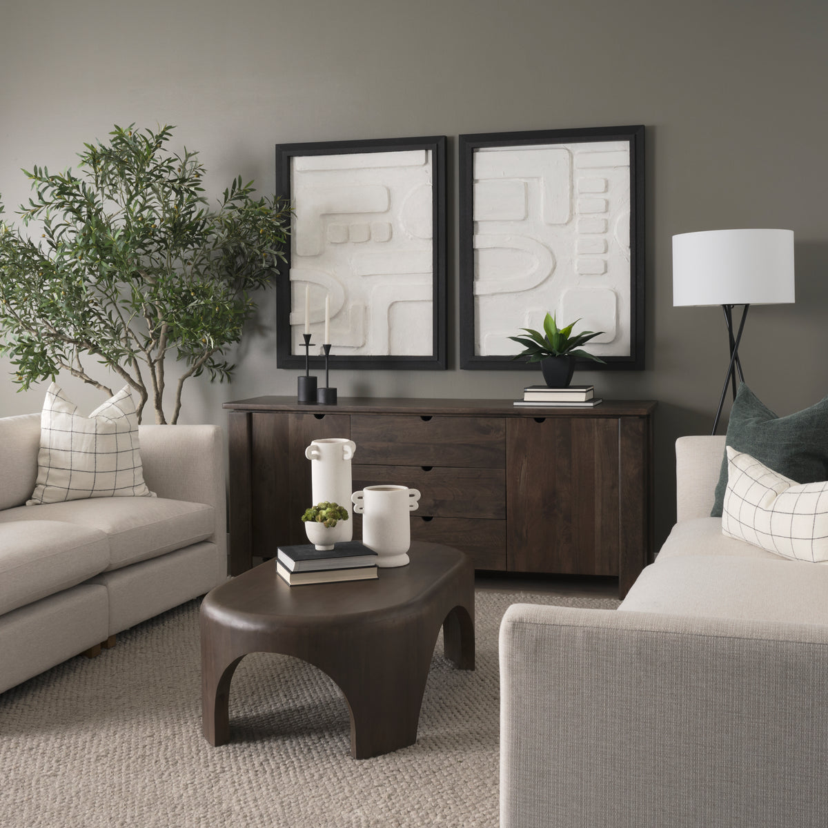 Wallen Dark Brown 2 Door Solid Wood with 3 Drawers Sideboard
