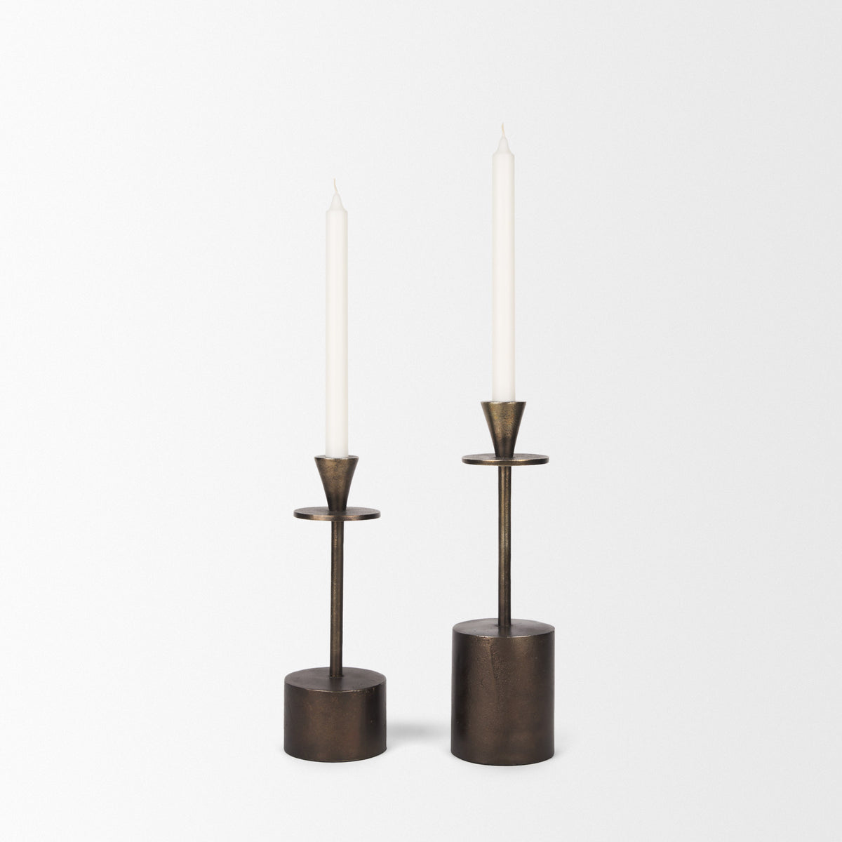 Petria Antiqued Gold Textured Metal Taper Candle Holders