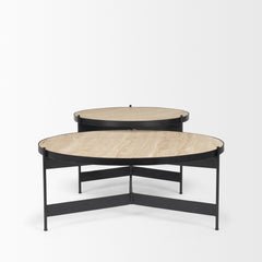 Wade Matte Black Travertine Marble Metal Coffee Tables