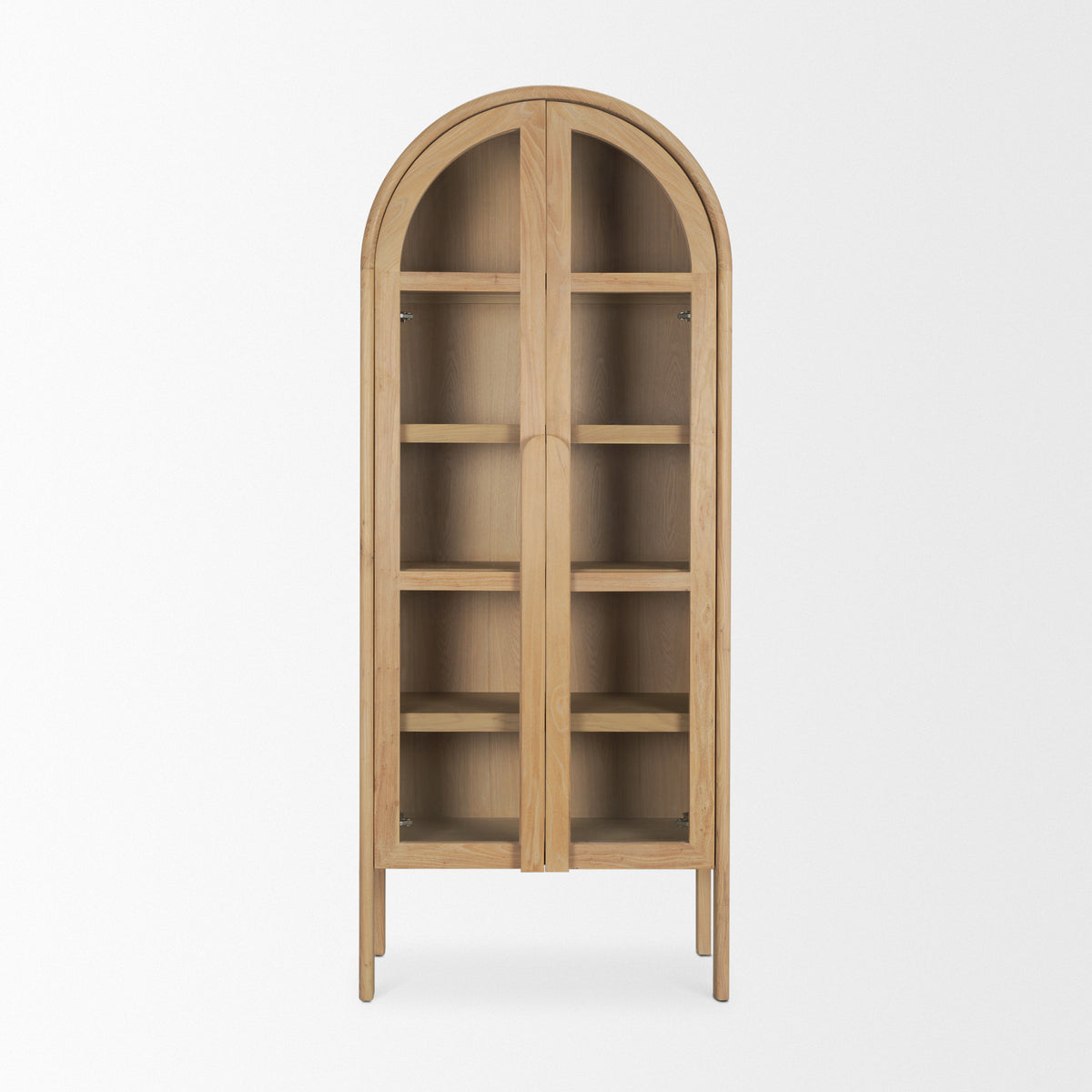 Callum Light Brown Elm Wood with Glass Doors Arched Curio Cabinet