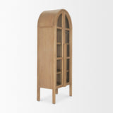 Callum Light Brown Elm Wood with Glass Doors Arched Curio Cabinet