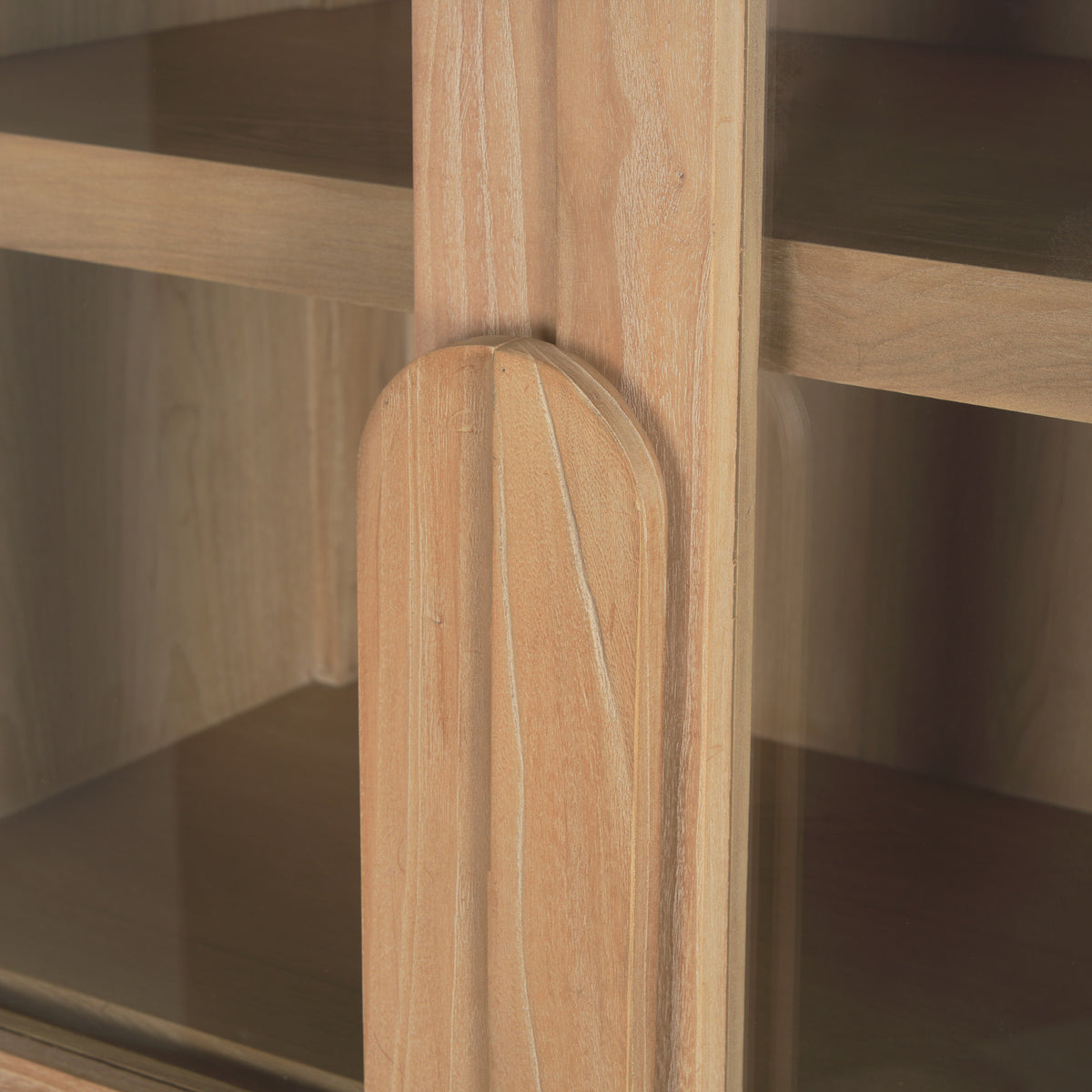 Callum Light Brown Elm Wood with Glass Doors Arched Curio Cabinet