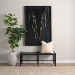 Shane Black Wood Woven Leather Bench
