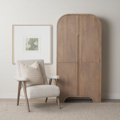 Sorina Light Brown Reverse Fluted Wood Curio Cabinet