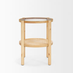 Weslyn Light Brown Solid Wood and Glass Top with Cane Side Table