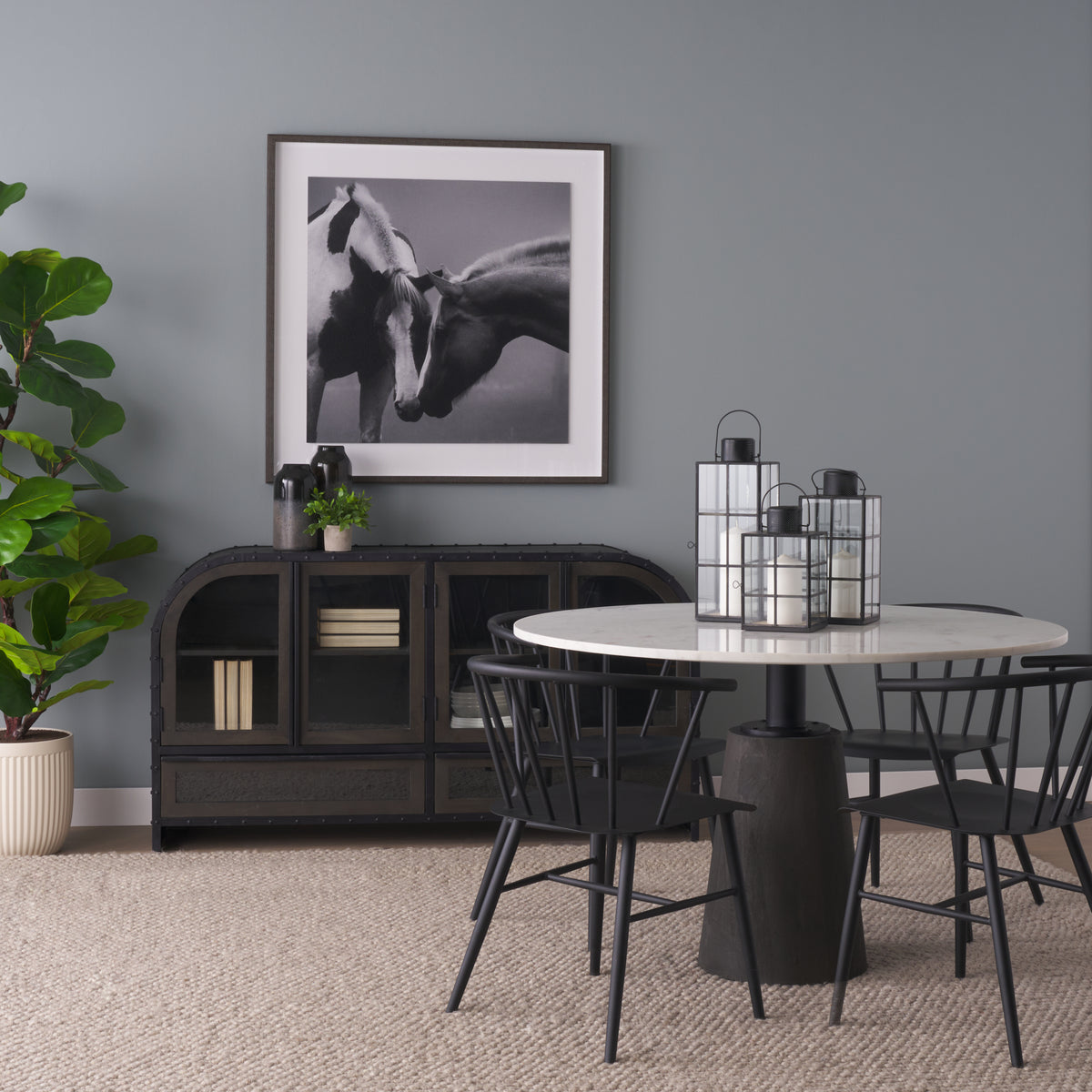 Maxwell White/Black 48" Round Pedestal Dining Table