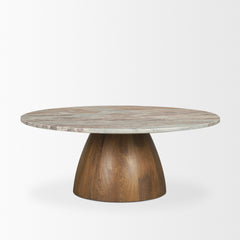 Allyson Brown/Pink Round Pedestal with Savar Marble Top Coffee Table