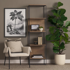 Morris Beige/Black Wood 4-Tier Shelving Unit