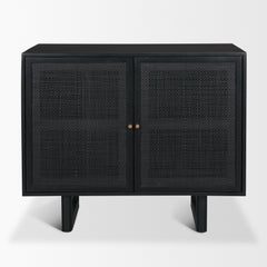 Grier Matte Black Wood Cane Accent Cabinet