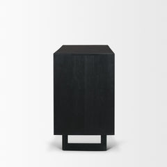 Grier Matte Black Wood Cane Accent Cabinet