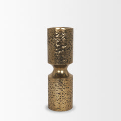 Akira Gold Large Hammered Metal Pillar Candle Holder