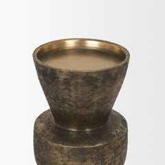 Odilia Antiqued Gold Small Textured Metal Geometric Pillar Candle Holder