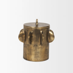 Deacon Antiqued Gold Small Metal Canister with Sculptural Handles