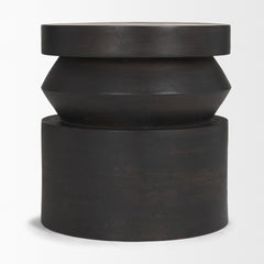 Rashama Dark Brown Wood Stacked Geometric Round Accent Table