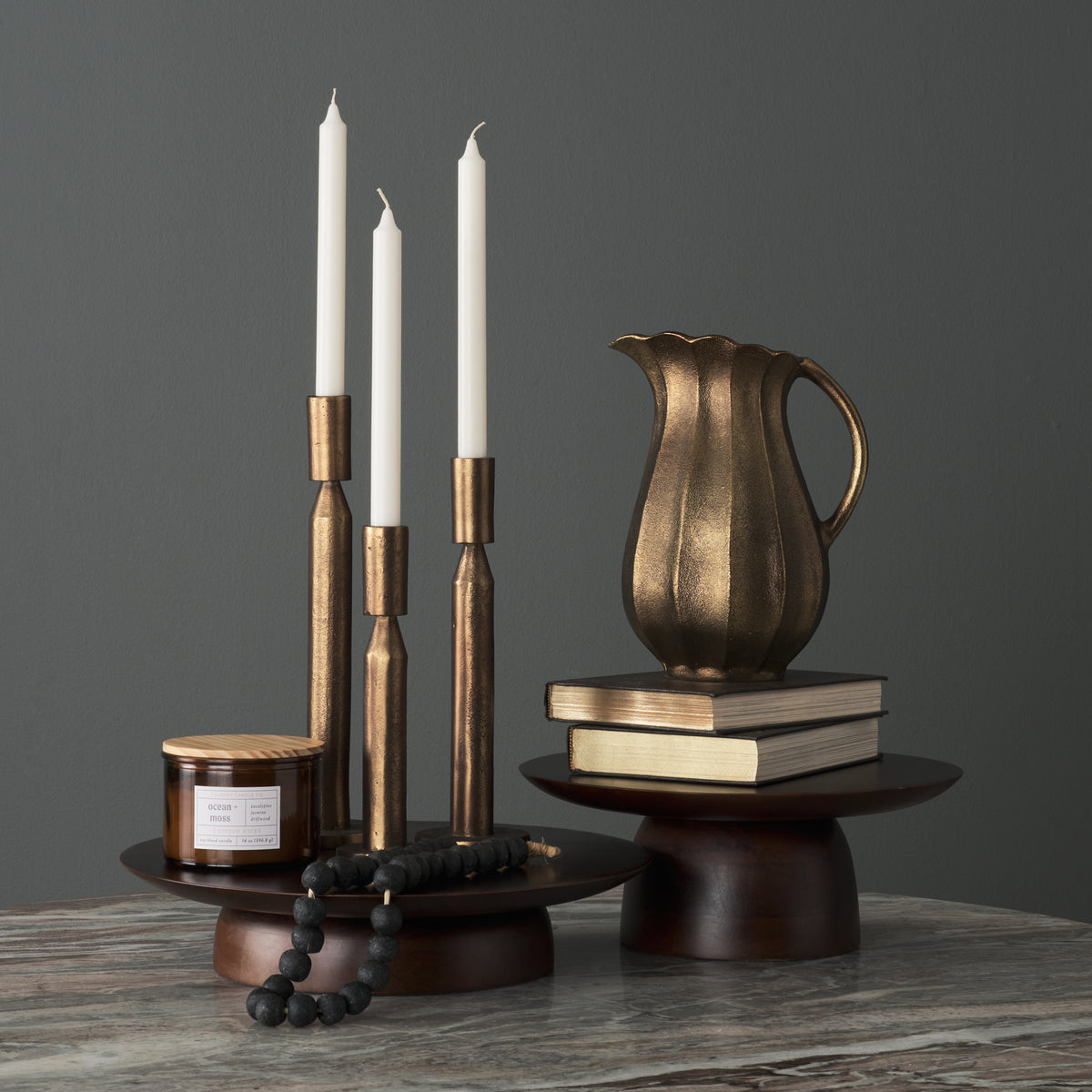 Sadira Mid-Dark Brown Large Solid Wood Round Riser