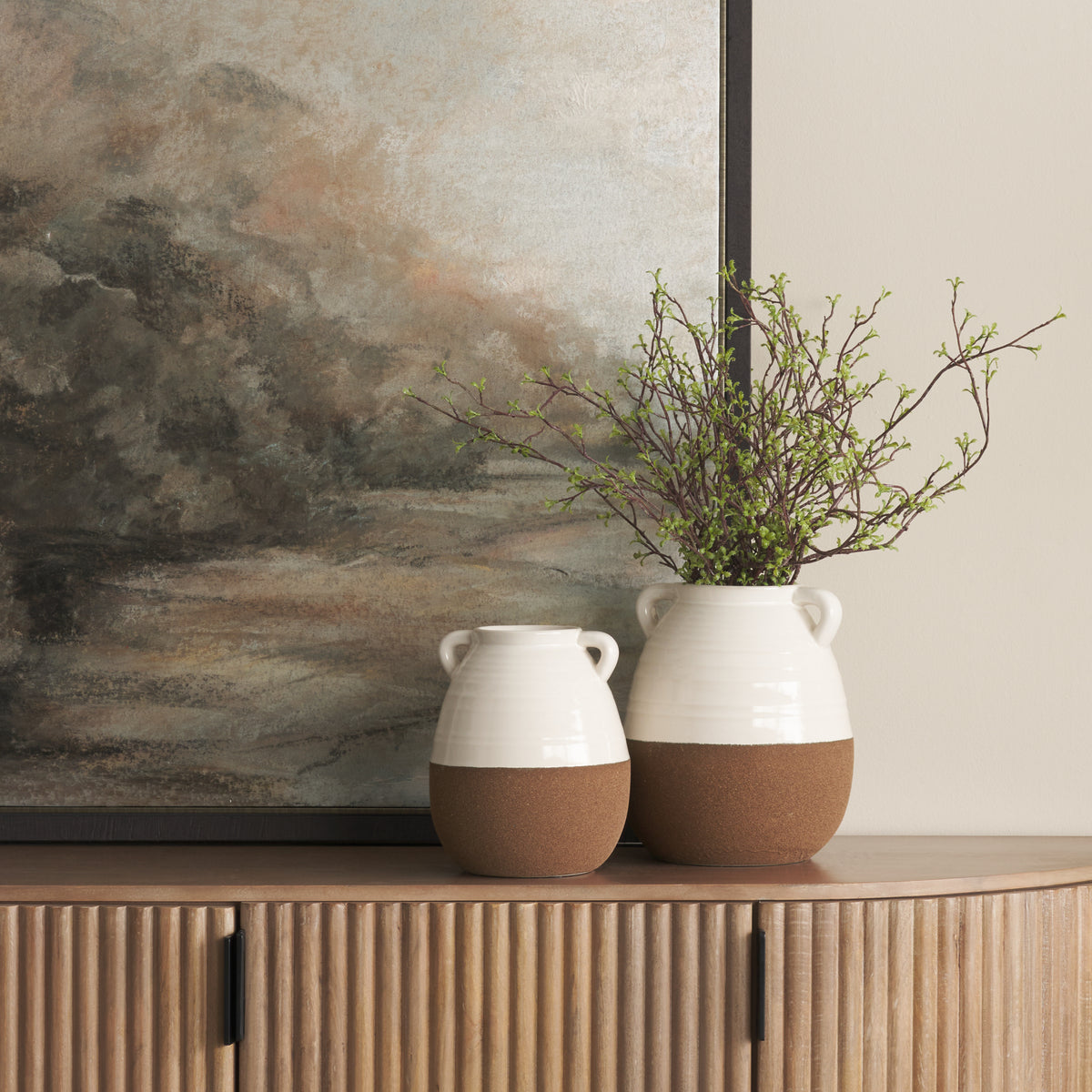 Tryna Beige/Matte Brown Small Ceramic Vase