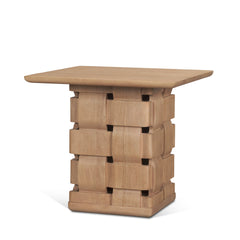 Trellyn Light Brown Wood with Carved Woven Base Square Accent Table