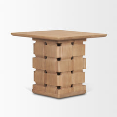 Trellyn Light Brown Wood with Carved Woven Base Square Accent Table