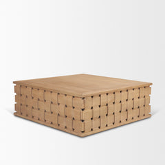 Trellyn Light Brown 48" Wood with Carved Woven Base Square Coffee Table