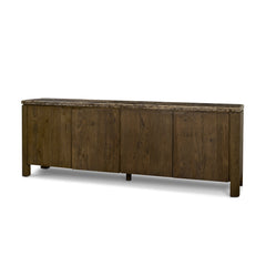 Kendrix Dark Brown/Cappuccino Oak Wood Marble 4 Door Closed Sideboard