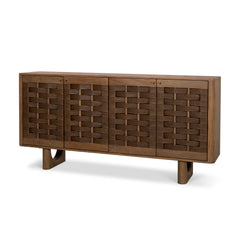 Wexlan Brown Solid Wood with Leather Weave 4 Door Closed Sideboard