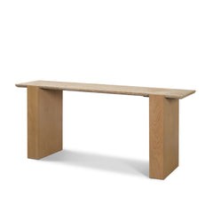 Milos Light Brown Travertine Top Oak Wood Console Table