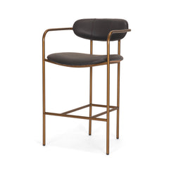 Parker Charcoal-Brown/Gold Leather Seat Metal Counter Stool