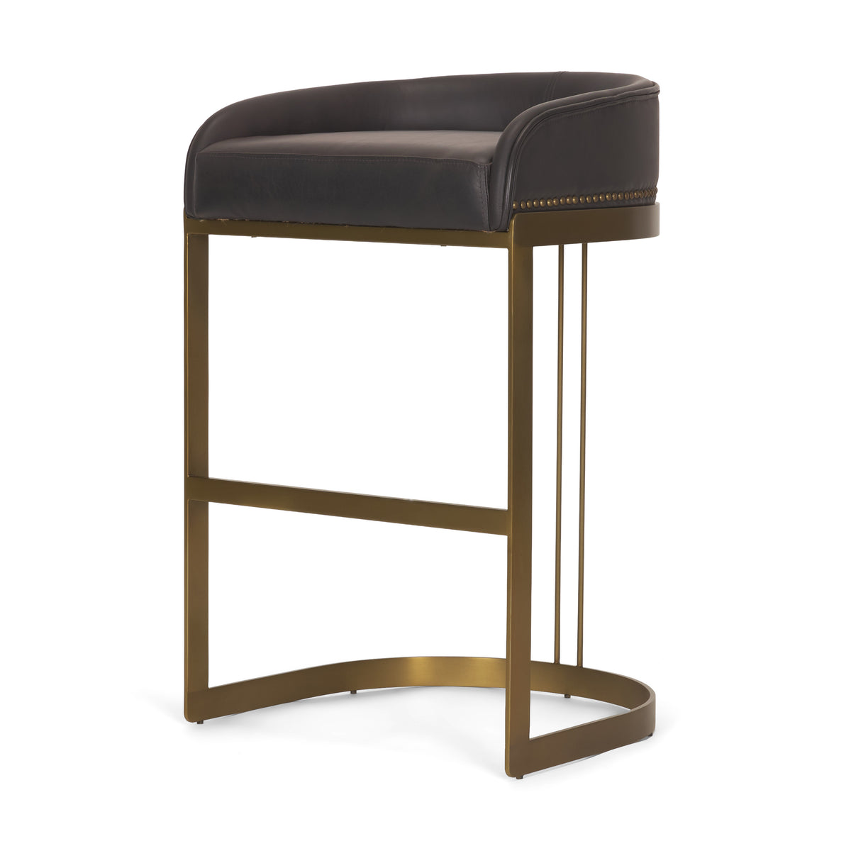 Hollyfield Brown/Charcoal/Gold Leather Seat Metal Base Bar Stool