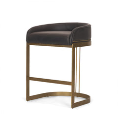 Hollyfield Charcoal-Brown/Gold Leather Seat Metal Base Counter Stool