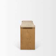 Milos Light Brown Travertine Top Oak Wood Console Table