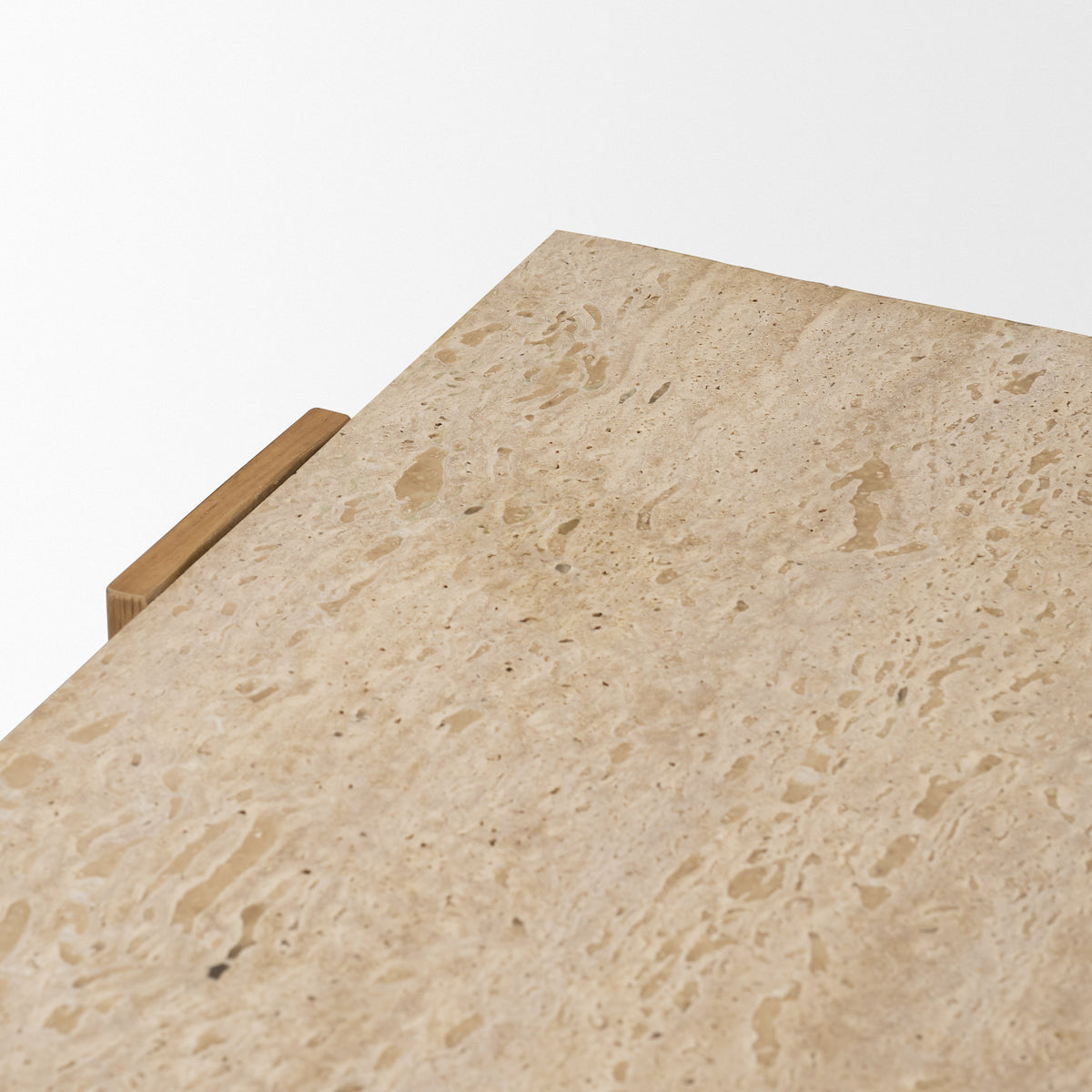 Milos Light Brown Travertine Top Oak Wood Console Table