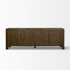 Kendrix Dark Brown/Cappuccino Oak Wood Marble 4 Door Closed Sideboard