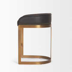 Hollyfield Charcoal-Brown/Gold Leather Seat Metal Base Counter Stool