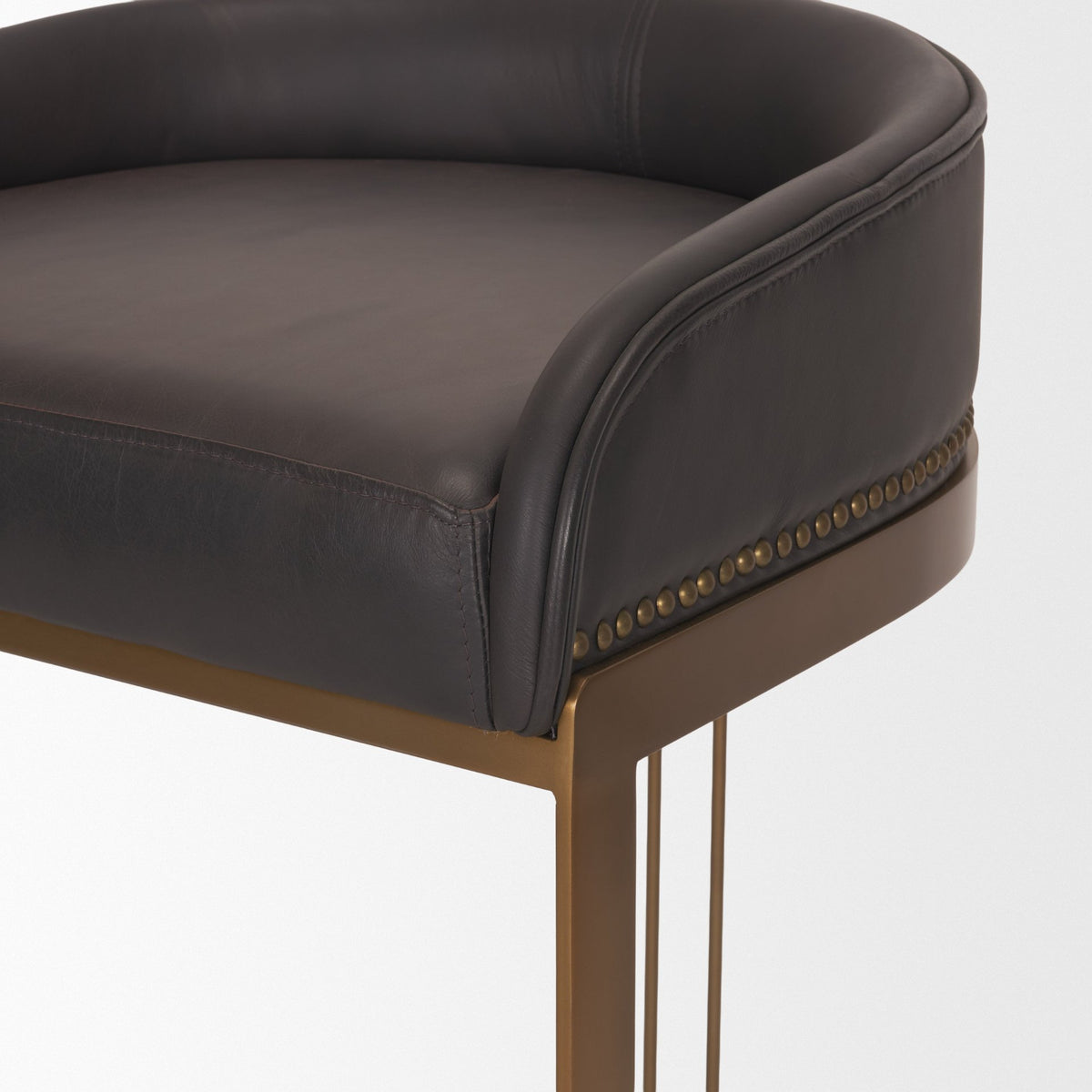 Hollyfield Brown/Charcoal/Gold Leather Seat Metal Base Bar Stool