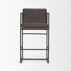 Stamford Charcoal-Brown Leather Seat with Wood Back Metal Counter Stool