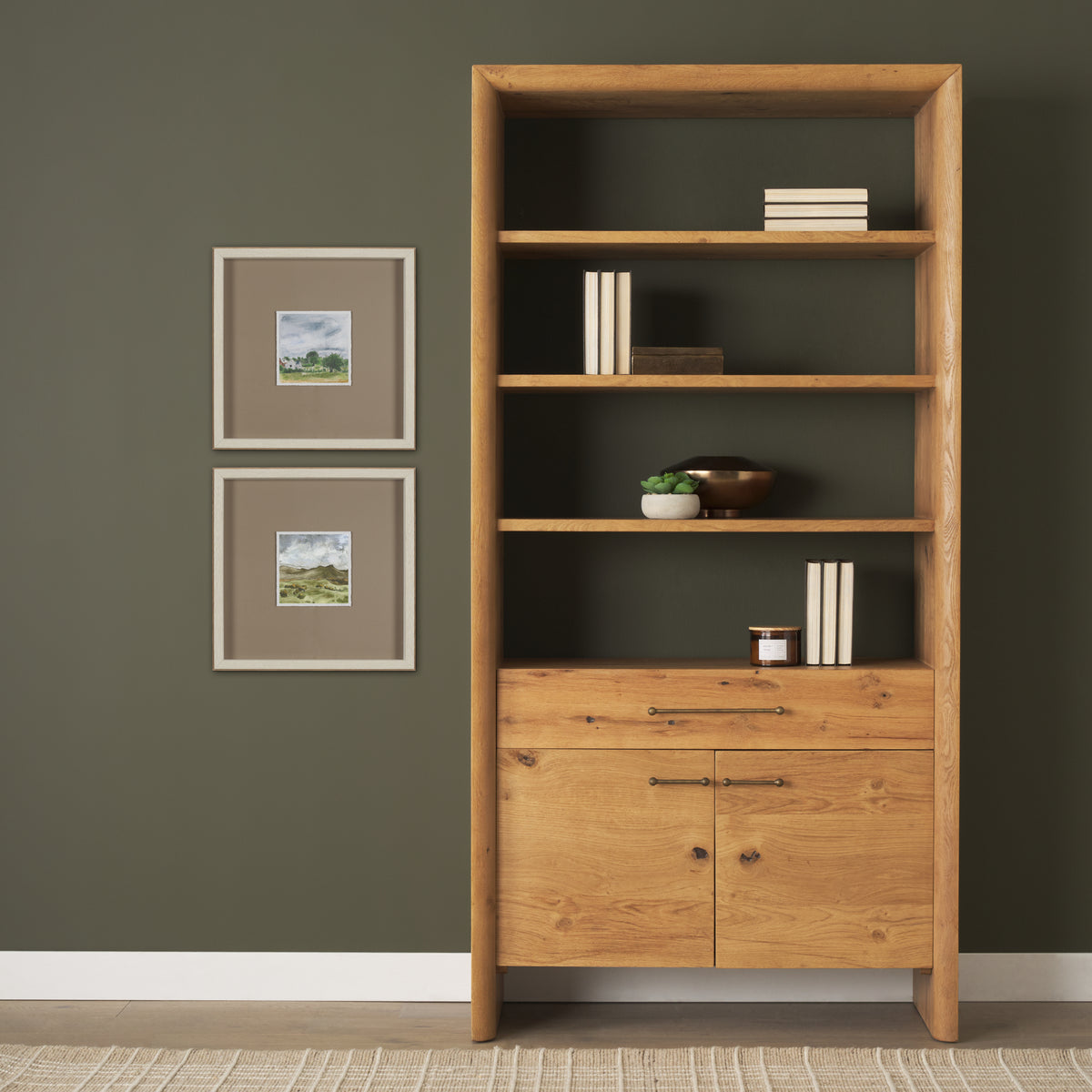 Belford Light Brown 2-Door Open Oak Wood Shelving Unit