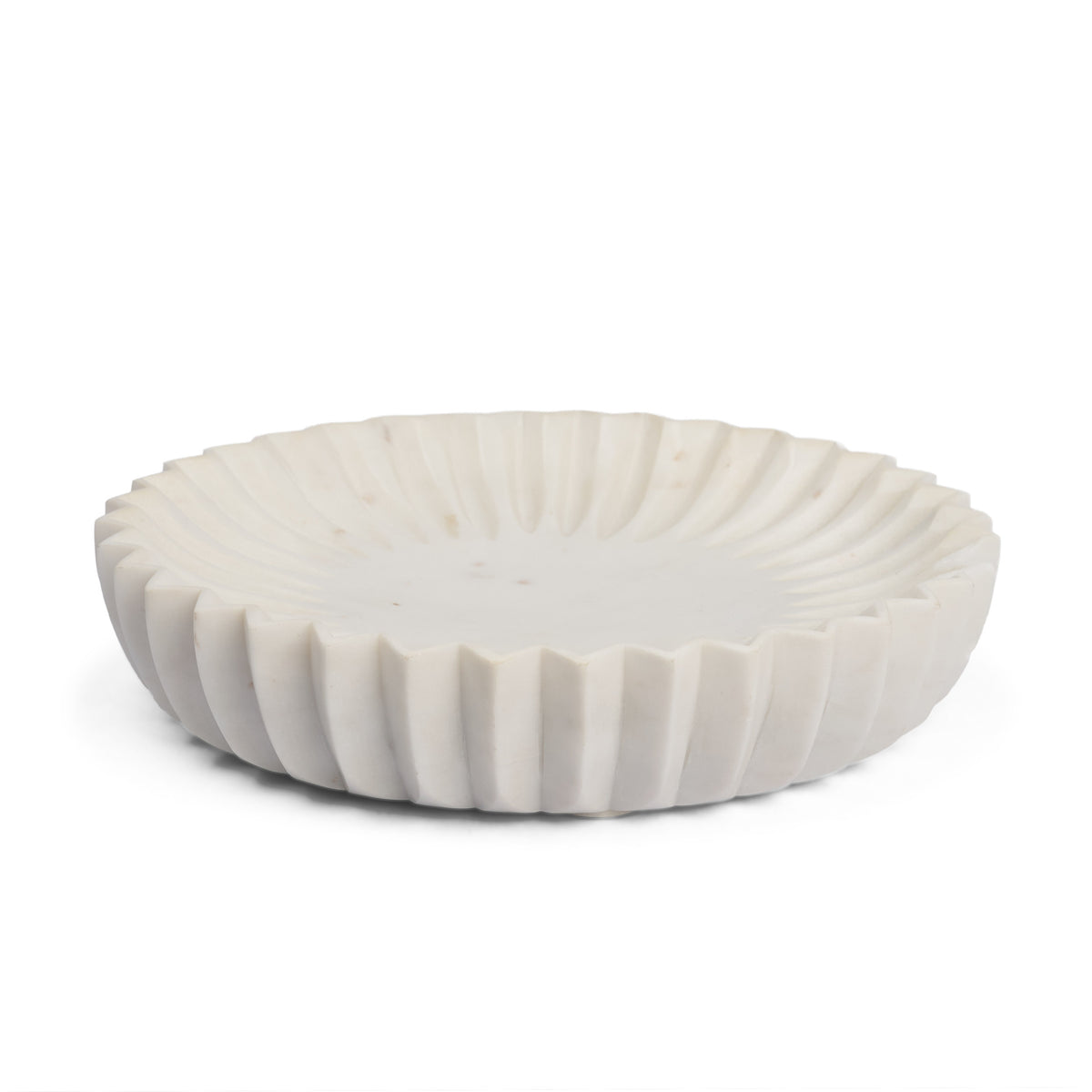 Fiora White Round Marble Scalloped Decorative Bowl